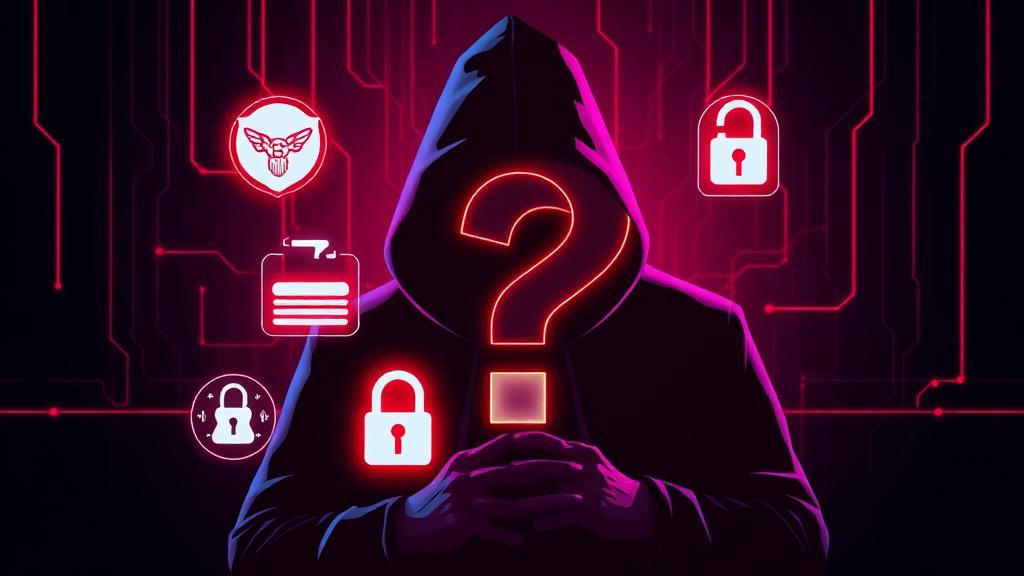 Hacker silhouette with attack method icons and question mark